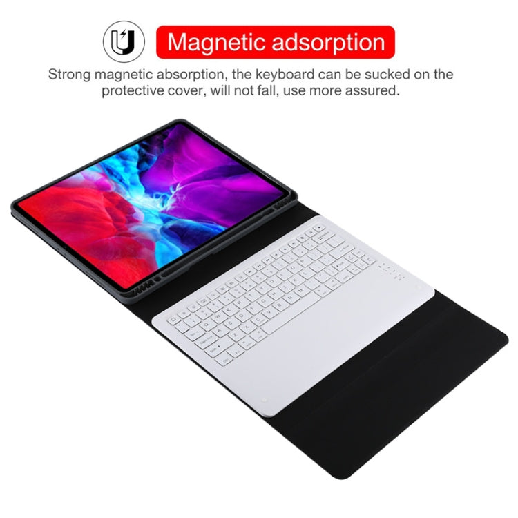 T129 Detachable Bluetooth White Keyboard Microfiber Leather Tablet Case for iPad Pro 12.9 inch (2020), with Holder (Black)