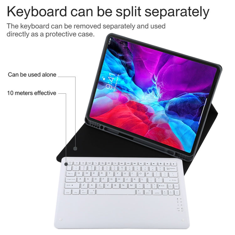 T129 Detachable Bluetooth White Keyboard Microfiber Leather Tablet Case for iPad Pro 12.9 inch (2020), with Holder (Black)