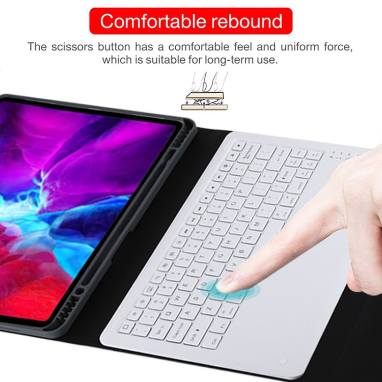 T129 Detachable Bluetooth White Keyboard Microfiber Leather Tablet Case for iPad Pro 12.9 inch (2020), with Holder (Black)