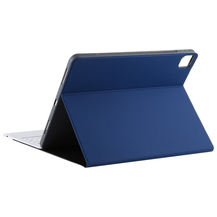 T129 Detachable Bluetooth White Keyboard Microfiber Leather Tablet Case for iPad Pro 12.9 inch (2020), with Holder (Blue)