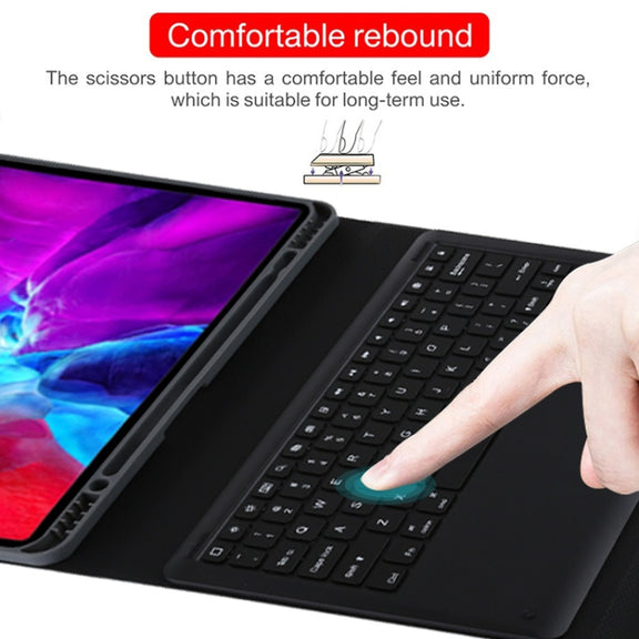 T129 Detachable Bluetooth Black Keyboard Microfiber Leather Tablet Case for iPad Pro 12.9 inch (2020), with Holder (Black)