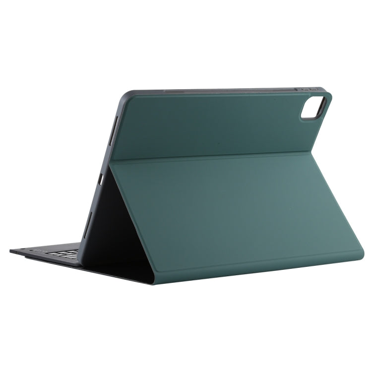 T129 Detachable Bluetooth Black Keyboard Microfiber Leather Tablet Case for iPad Pro 12.9 inch (2020), with Holder (Dark Green)