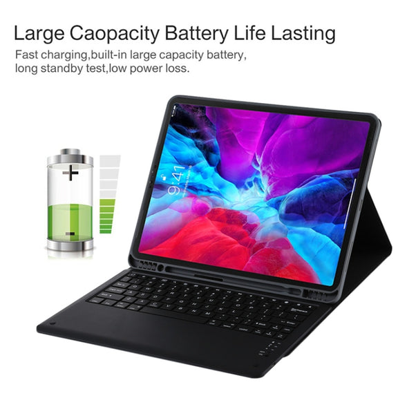 T129 Detachable Bluetooth Black Keyboard Microfiber Leather Tablet Case for iPad Pro 12.9 inch (2020), with Holder (Green)