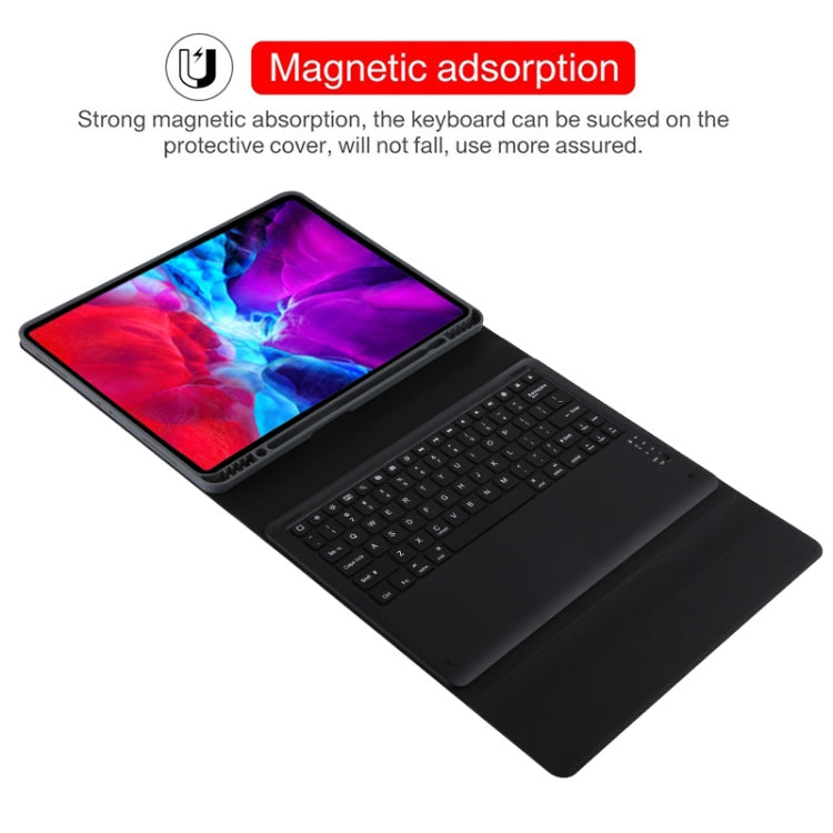T129 Detachable Bluetooth Black Keyboard Microfiber Leather Tablet Case for iPad Pro 12.9 inch (2020), with Holder (Green)
