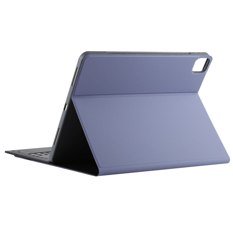 T129 Detachable Bluetooth Black Keyboard Microfiber Leather Tablet Case for iPad Pro 12.9 inch (2020), with Holder (Purple)