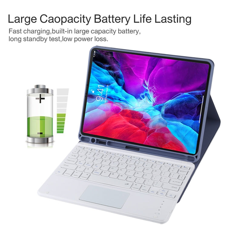 TG11BC Detachable Bluetooth White Keyboard Microfiber Leather Tablet Case for iPad Pro 11 inch (2020), with Touchpad & Pen Slot & Holder (Purple)