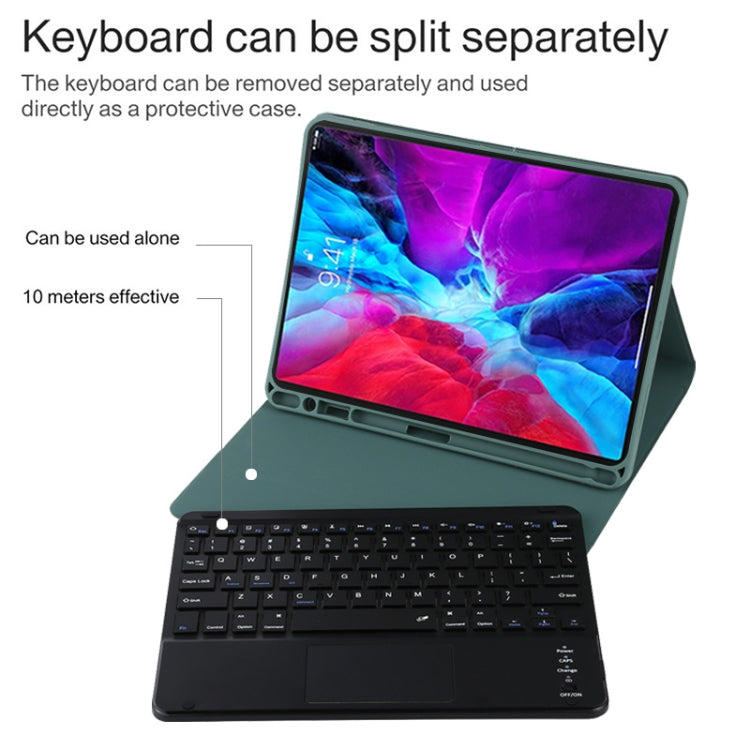 TG11BC Detachable Bluetooth Black Keyboard Microfiber Leather Tablet Case for iPad Pro 11 inch (2020), with Touchpad & Pen Slot & Holder (Dark Green)