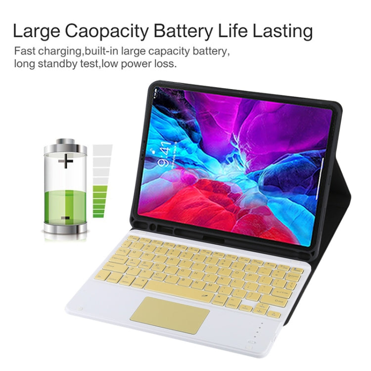 TG11BC Detachable Bluetooth Yellow Keyboard Microfiber Leather Tablet Case for iPad Pro 11 inch (2020), with Touchpad & Pen Slot & Holder (Black)