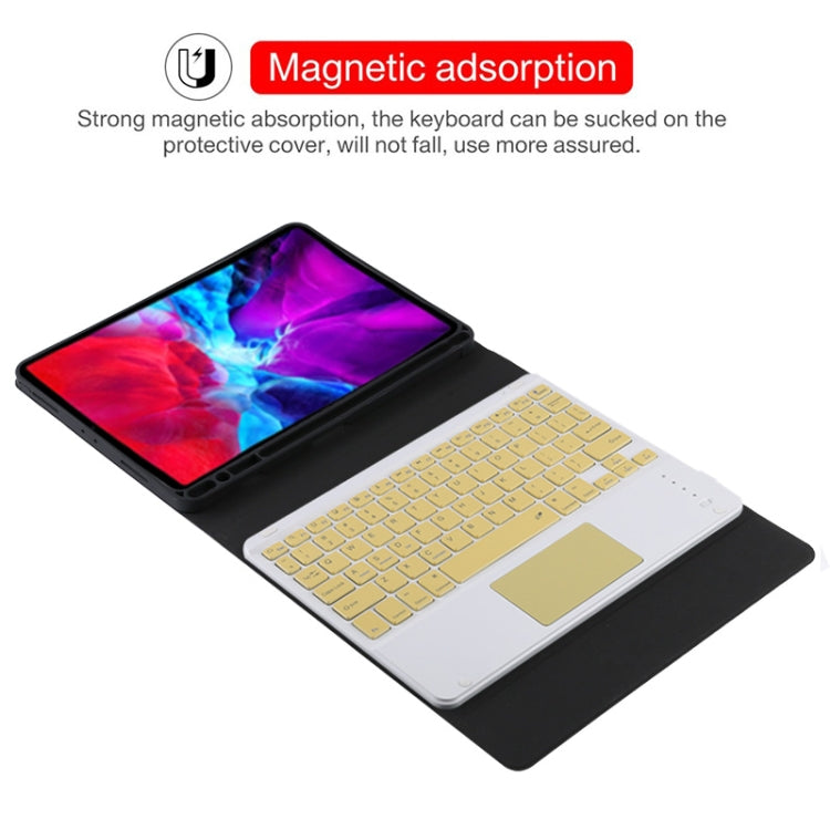 TG11BC Detachable Bluetooth Yellow Keyboard Microfiber Leather Tablet Case for iPad Pro 11 inch (2020), with Touchpad & Pen Slot & Holder (Black)