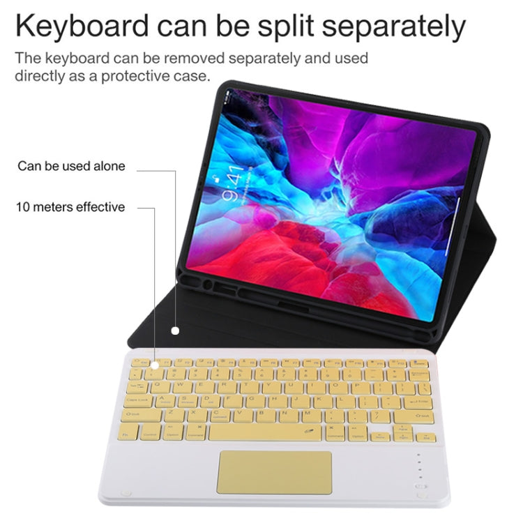 TG11BC Detachable Bluetooth Yellow Keyboard Microfiber Leather Tablet Case for iPad Pro 11 inch (2020), with Touchpad & Pen Slot & Holder (Black)