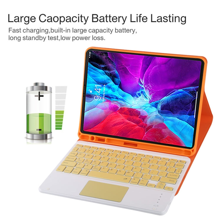 TG11BC Detachable Bluetooth Yellow Keyboard Microfiber Leather Tablet Case for iPad Pro 11 inch (2020), with Touchpad & Pen Slot & Holder (Orange)