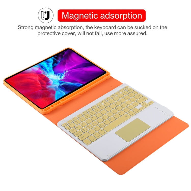 TG11BC Detachable Bluetooth Yellow Keyboard Microfiber Leather Tablet Case for iPad Pro 11 inch (2020), with Touchpad & Pen Slot & Holder (Orange)