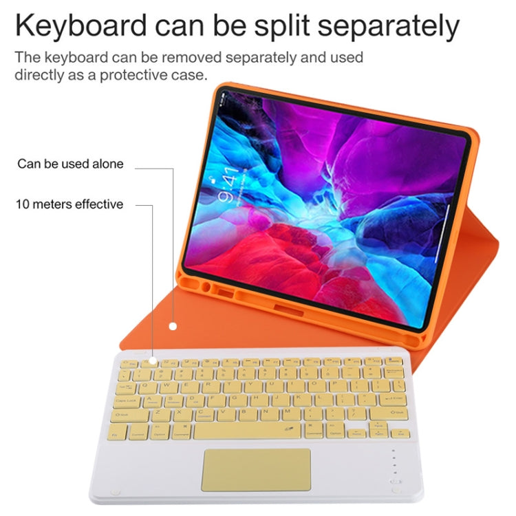 TG11BC Detachable Bluetooth Yellow Keyboard Microfiber Leather Tablet Case for iPad Pro 11 inch (2020), with Touchpad & Pen Slot & Holder (Orange)