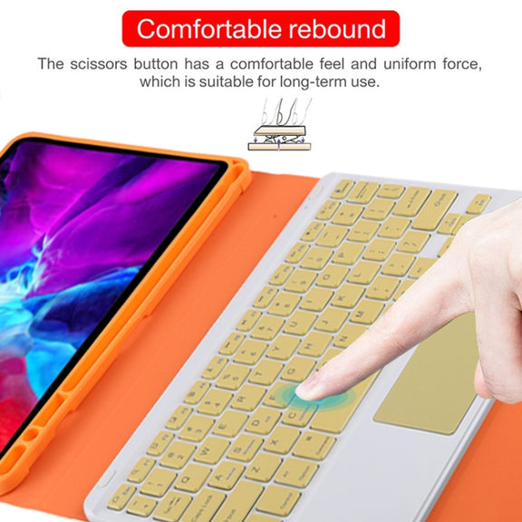 TG11BC Detachable Bluetooth Yellow Keyboard Microfiber Leather Tablet Case for iPad Pro 11 inch (2020), with Touchpad & Pen Slot & Holder (Orange)