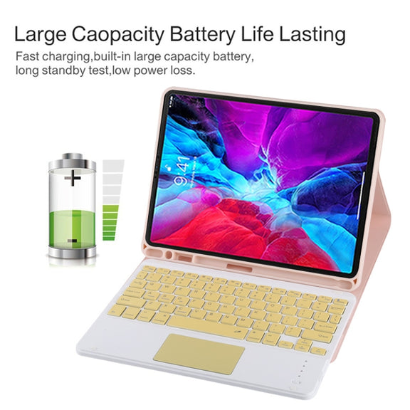 TG11BC Detachable Bluetooth Yellow Keyboard Microfiber Leather Tablet Case for iPad Pro 11 inch (2020), with Touchpad & Pen Slot & Holder (Pink)