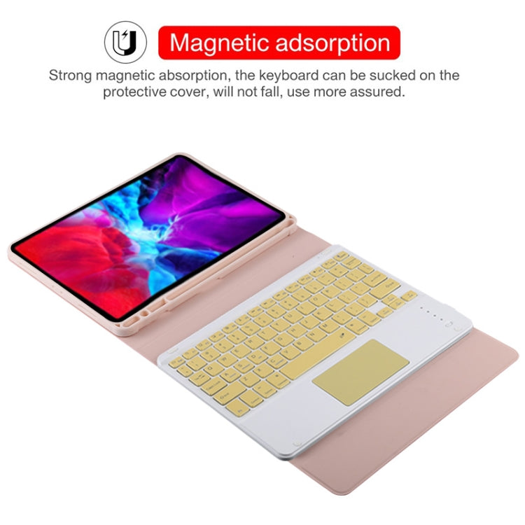 TG11BC Detachable Bluetooth Yellow Keyboard Microfiber Leather Tablet Case for iPad Pro 11 inch (2020), with Touchpad & Pen Slot & Holder (Pink)