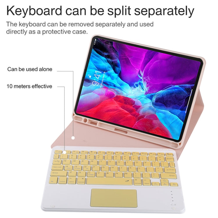 TG11BC Detachable Bluetooth Yellow Keyboard Microfiber Leather Tablet Case for iPad Pro 11 inch (2020), with Touchpad & Pen Slot & Holder (Pink)