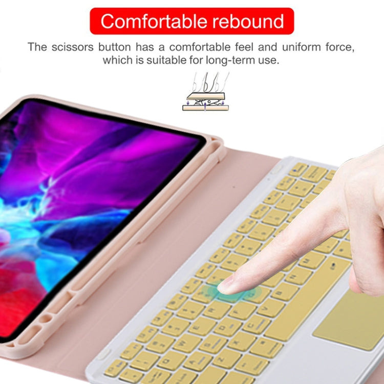 TG11BC Detachable Bluetooth Yellow Keyboard Microfiber Leather Tablet Case for iPad Pro 11 inch (2020), with Touchpad & Pen Slot & Holder (Pink)
