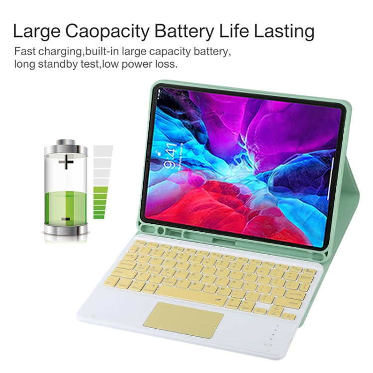 TG11BC Detachable Bluetooth Yellow Keyboard Microfiber Leather Tablet Case for iPad Pro 11 inch (2020), with Touchpad & Pen Slot & Holder (Green)