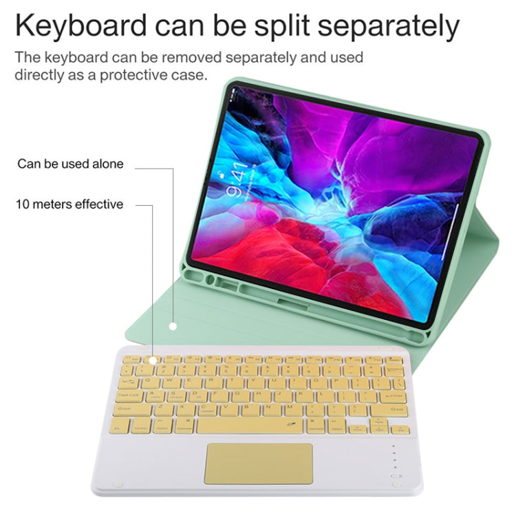 TG11BC Detachable Bluetooth Yellow Keyboard Microfiber Leather Tablet Case for iPad Pro 11 inch (2020), with Touchpad & Pen Slot & Holder (Green)