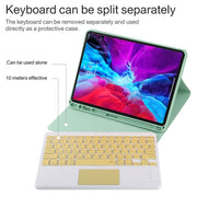 TG11BC Detachable Bluetooth Yellow Keyboard Microfiber Leather Tablet Case for iPad Pro 11 inch (2020), with Touchpad & Pen Slot & Holder (Green)
