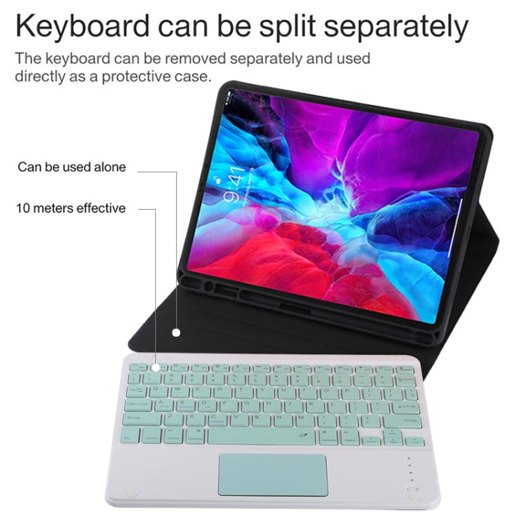 TG11BC Detachable Bluetooth Green Keyboard Microfiber Leather Tablet Case for iPad Pro 11 inch (2020), with Touchpad & Pen Slot & Holder (Black)