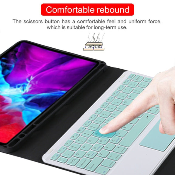 TG11BC Detachable Bluetooth Green Keyboard Microfiber Leather Tablet Case for iPad Pro 11 inch (2020), with Touchpad & Pen Slot & Holder (Black)