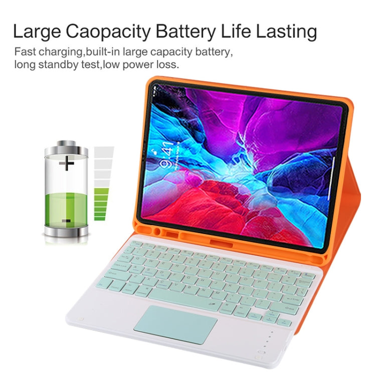 TG11BC Detachable Bluetooth Green Keyboard Microfiber Leather Tablet Case for iPad Pro 11 inch (2020), with Touchpad & Pen Slot & Holder (Orange)