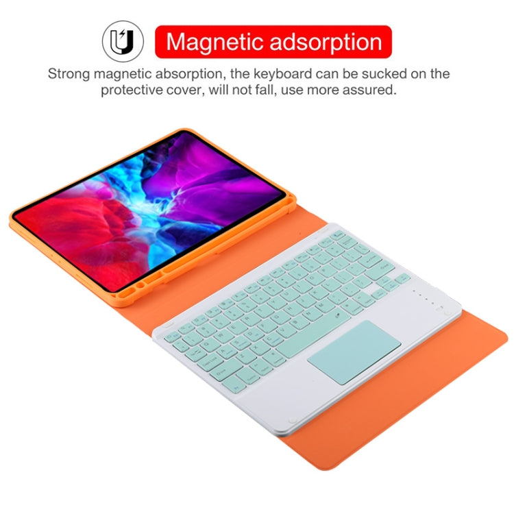 TG11BC Detachable Bluetooth Green Keyboard Microfiber Leather Tablet Case for iPad Pro 11 inch (2020), with Touchpad & Pen Slot & Holder (Orange)