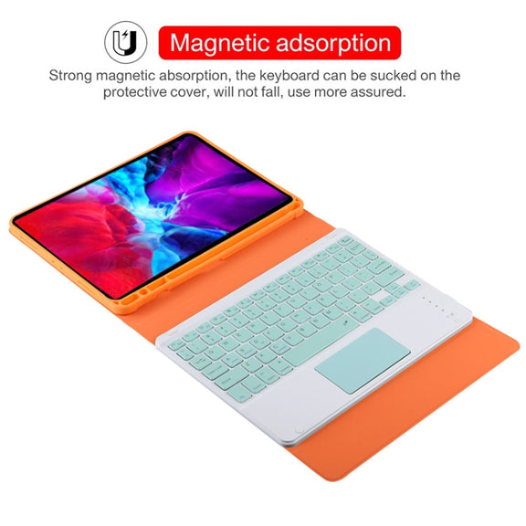 TG11BC Detachable Bluetooth Green Keyboard Microfiber Leather Tablet Case for iPad Pro 11 inch (2020), with Touchpad & Pen Slot & Holder (Orange)