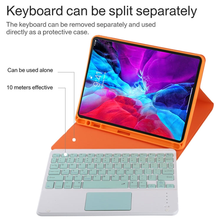 TG11BC Detachable Bluetooth Green Keyboard Microfiber Leather Tablet Case for iPad Pro 11 inch (2020), with Touchpad & Pen Slot & Holder (Orange)