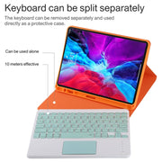 TG11BC Detachable Bluetooth Green Keyboard Microfiber Leather Tablet Case for iPad Pro 11 inch (2020), with Touchpad & Pen Slot & Holder (Orange)