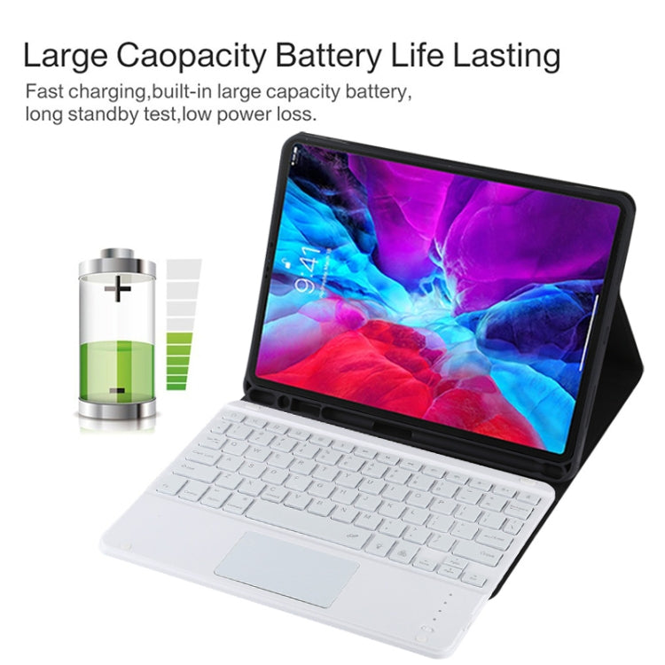 TG11BCS Detachable Bluetooth White Keyboard Microfiber Leather Tablet Case for iPad Pro 11 inch (2020), with Backlight & Touchpad & Pen Slot & Holder (Black)