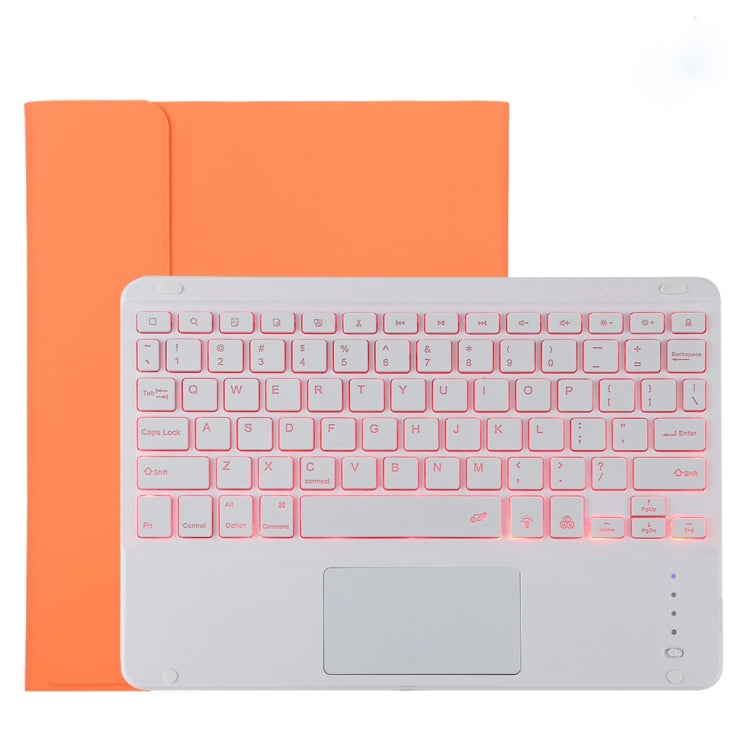 TG11BCS Detachable Bluetooth White Keyboard Microfiber Leather Tablet Case for iPad Pro 11 inch (2020), with Backlight & Touchpad & Pen Slot & Holder (Orange)
