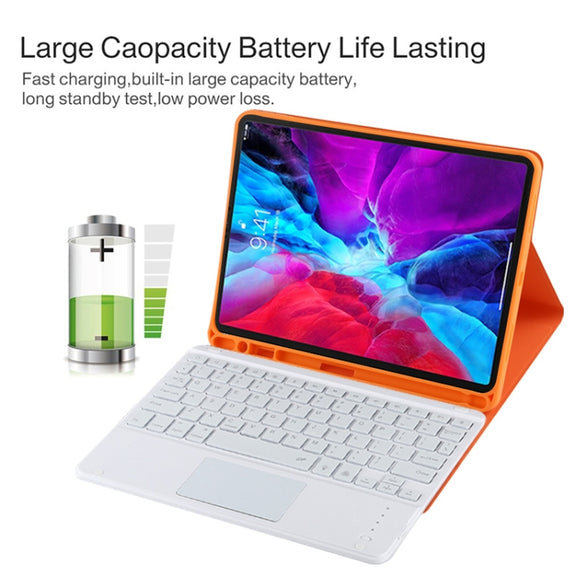 TG11BCS Detachable Bluetooth White Keyboard Microfiber Leather Tablet Case for iPad Pro 11 inch (2020), with Backlight & Touchpad & Pen Slot & Holder (Orange)