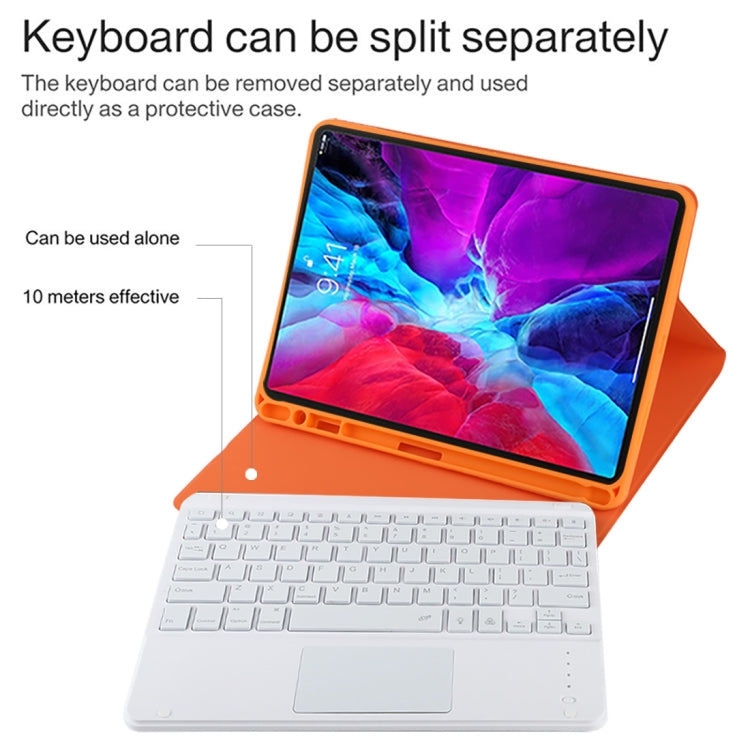 TG11BCS Detachable Bluetooth White Keyboard Microfiber Leather Tablet Case for iPad Pro 11 inch (2020), with Backlight & Touchpad & Pen Slot & Holder (Orange)