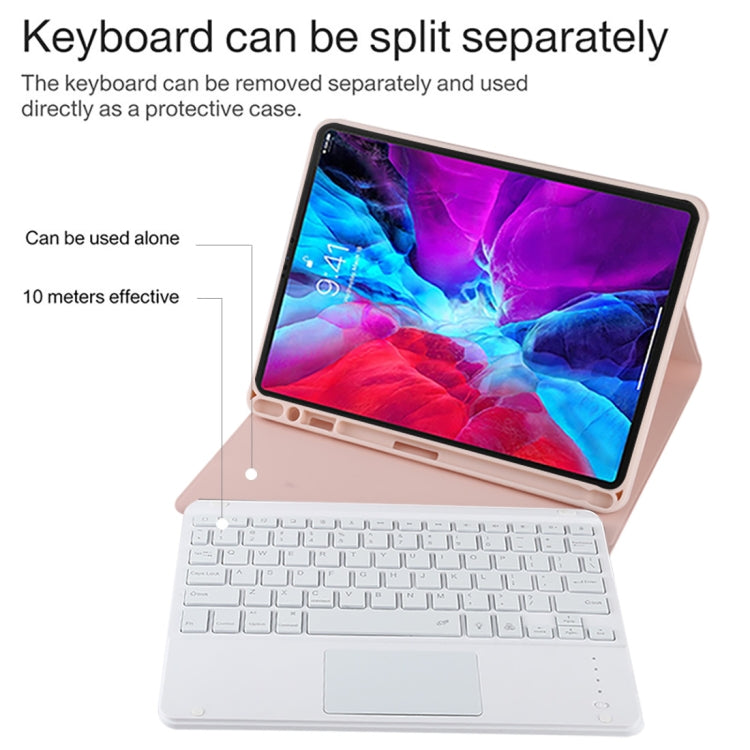 TG11BCS Detachable Bluetooth White Keyboard Microfiber Leather Tablet Case for iPad Pro 11 inch (2020), with Backlight & Touchpad & Pen Slot & Holder (Pink)