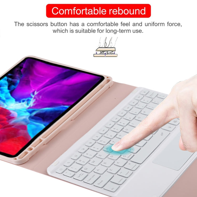 TG11BCS Detachable Bluetooth White Keyboard Microfiber Leather Tablet Case for iPad Pro 11 inch (2020), with Backlight & Touchpad & Pen Slot & Holder (Pink)
