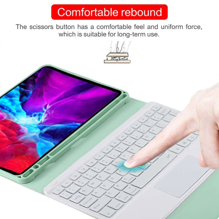 TG11BCS Detachable Bluetooth White Keyboard Microfiber Leather Tablet Case for iPad Pro 11 inch (2020), with Backlight & Touchpad & Pen Slot & Holder (Green)