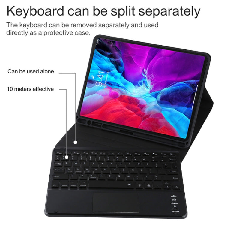 TG11BCS Detachable Bluetooth Black Keyboard Microfiber Leather Tablet Case for iPad Pro 11 inch (2020), with Backlight & Touchpad & Pen Slot & Holder (Black)