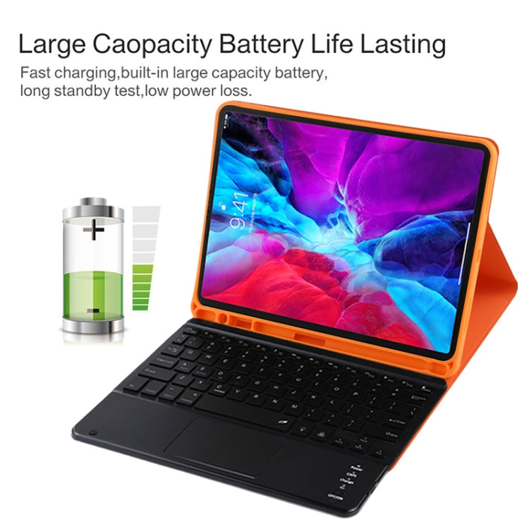 TG11BCS Detachable Bluetooth Black Keyboard Microfiber Leather Tablet Case for iPad Pro 11 inch (2020), with Backlight & Touchpad & Pen Slot & Holder (Orange)