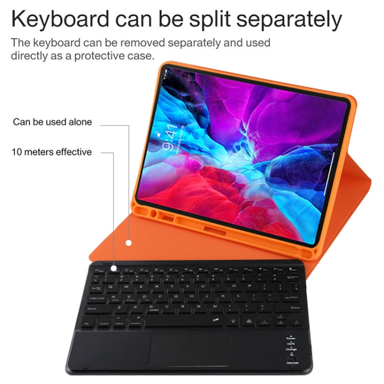 TG11BCS Detachable Bluetooth Black Keyboard Microfiber Leather Tablet Case for iPad Pro 11 inch (2020), with Backlight & Touchpad & Pen Slot & Holder (Orange)