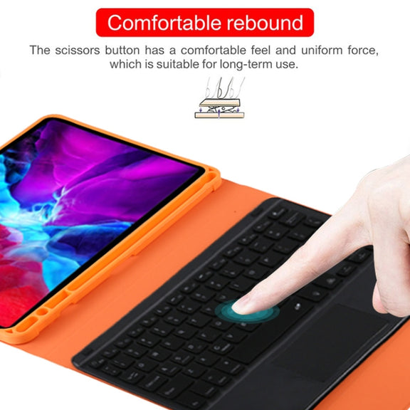 TG11BCS Detachable Bluetooth Black Keyboard Microfiber Leather Tablet Case for iPad Pro 11 inch (2020), with Backlight & Touchpad & Pen Slot & Holder (Orange)