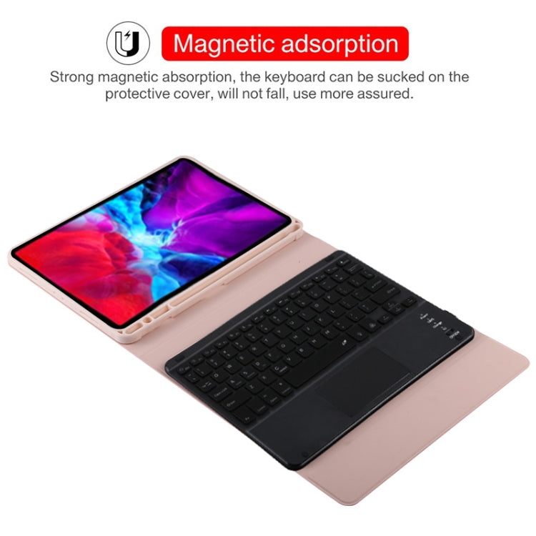 TG11BCS Detachable Bluetooth Black Keyboard Microfiber Leather Tablet Case for iPad Pro 11 inch (2020), with Backlight & Touchpad & Pen Slot & Holder (Pink)
