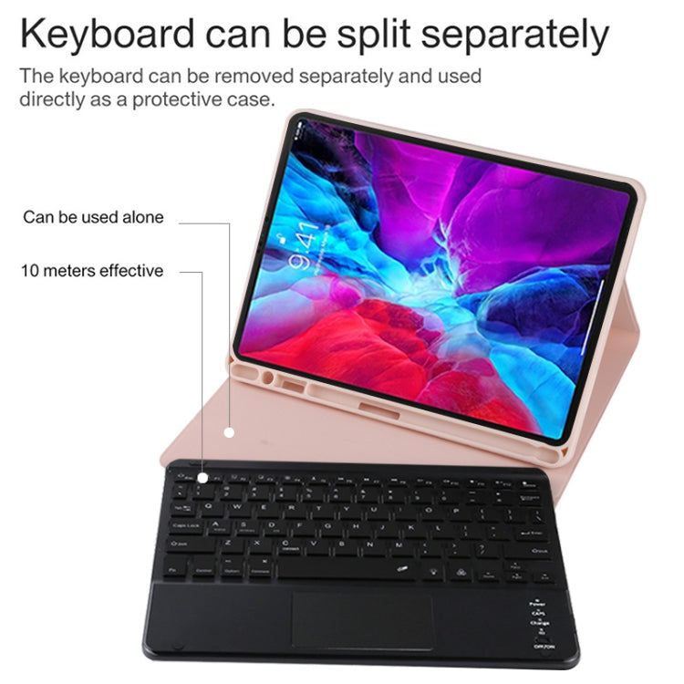 TG11BCS Detachable Bluetooth Black Keyboard Microfiber Leather Tablet Case for iPad Pro 11 inch (2020), with Backlight & Touchpad & Pen Slot & Holder (Pink)