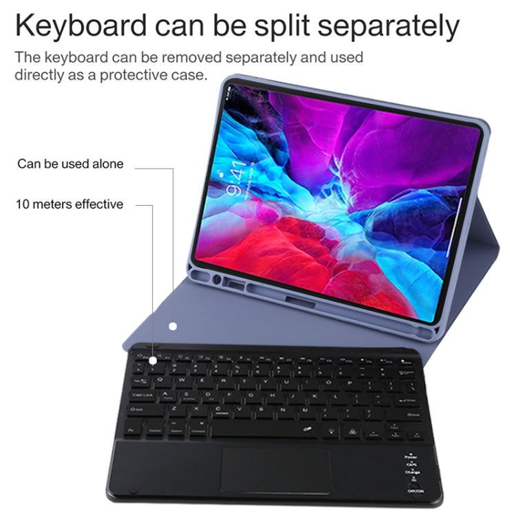 TG11BCS Detachable Bluetooth Black Keyboard Microfiber Leather Tablet Case for iPad Pro 11 inch (2020), with Backlight & Touchpad & Pen Slot & Holder (Purple)