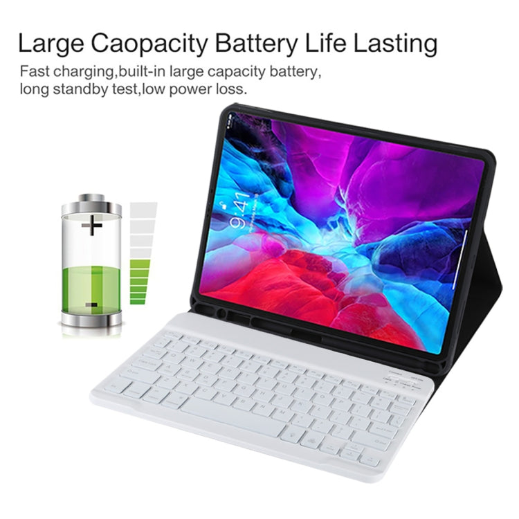 TG11BS Detachable Bluetooth White Keyboard Microfiber Leather Tablet Case for iPad Pro 11 inch (2020), with Backlight & Pen Slot & Holder (Black)