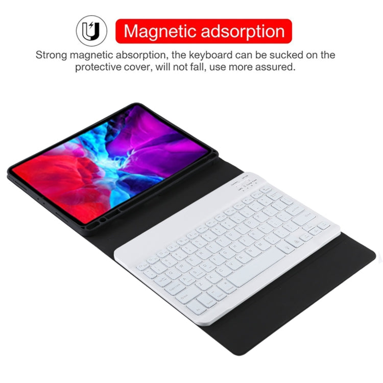TG11BS Detachable Bluetooth White Keyboard Microfiber Leather Tablet Case for iPad Pro 11 inch (2020), with Backlight & Pen Slot & Holder (Black)