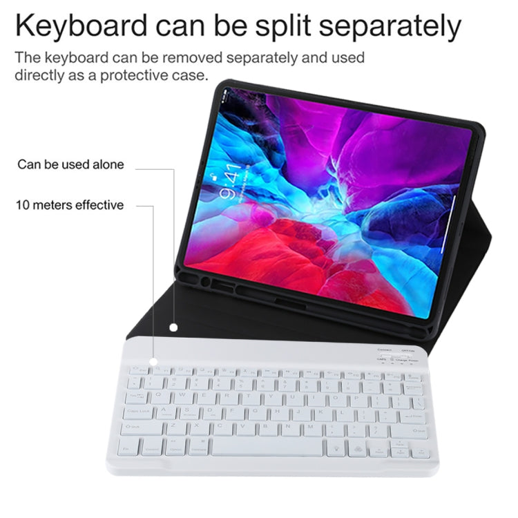 TG11BS Detachable Bluetooth White Keyboard Microfiber Leather Tablet Case for iPad Pro 11 inch (2020), with Backlight & Pen Slot & Holder (Black)