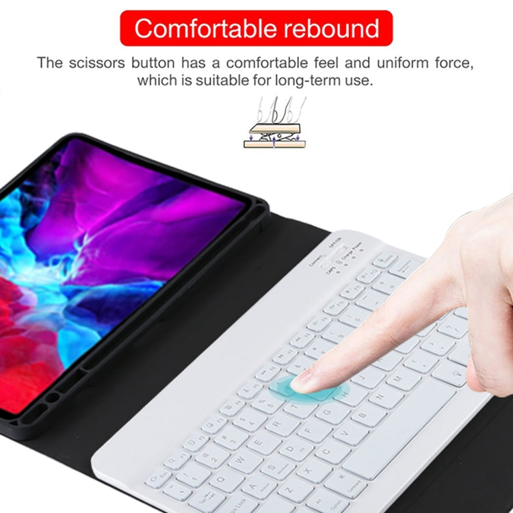 TG11BS Detachable Bluetooth White Keyboard Microfiber Leather Tablet Case for iPad Pro 11 inch (2020), with Backlight & Pen Slot & Holder (Black)